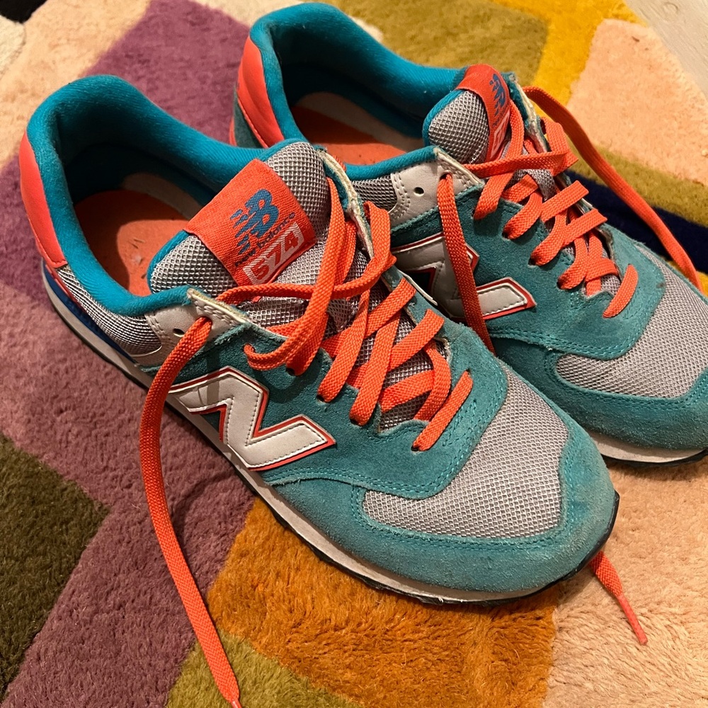 New Balance 574 Turquoise and Coral Sneakers